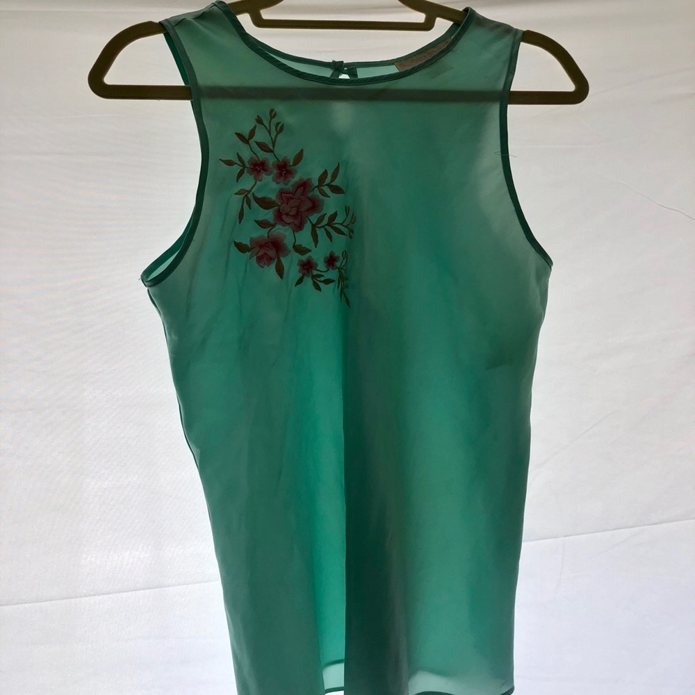 Vintage Delicate Turquoise Satin Tank Blouse
